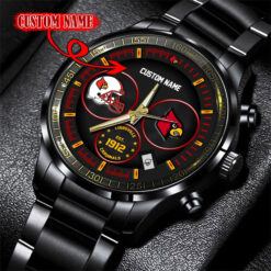 Louisville Cardinals Black Stainless Steel Watch - Custom Name 58437