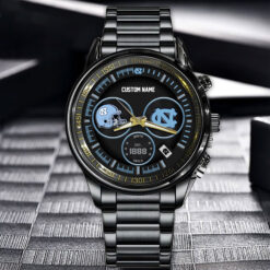 North Carolina Tar Heels Black Stainless Steel Watch - Custom Name 58437