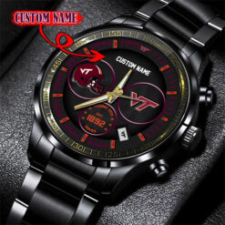 Virginia Tech Hokies Black Stainless Steel Watch - Custom Name 58437