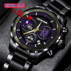 Northwestern Wildcats Black Stainless Steel Watch - Custom Name 58437