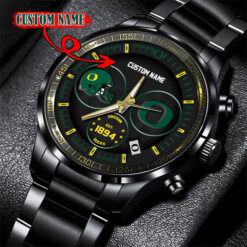 Oregon Ducks Black Stainless Steel Watch - Custom Name 58437