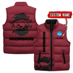 Arkansas Razorbacks - Custom Name Unisex Sleeveless Puffer Jacket FT91825