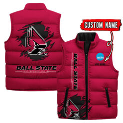 Ball State Cardinals - Custom Name Unisex Sleeveless Puffer Jacket FT91825