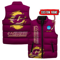 Central Michigan Chippewas - Custom Name Unisex Sleeveless Puffer Jacket FT91825