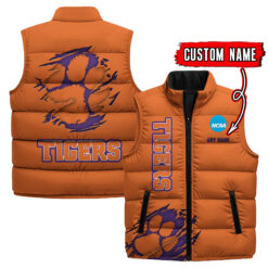 Clemson Tigers - Custom Name Unisex Sleeveless Puffer Jacket FT91825