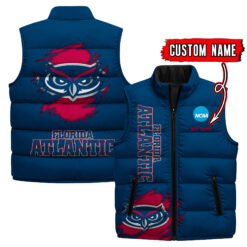 Florida Atlantic Owls - Custom Name Unisex Sleeveless Puffer Jacket FT91825