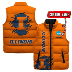 Illinois Fighting Illini - Custom Name Unisex Sleeveless Puffer Jacket FT91825