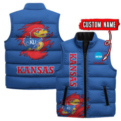 Kansas Jayhawks - Custom Name Unisex Sleeveless Puffer Jacket FT91825