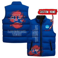 Louisiana Tech - Custom Name Unisex Sleeveless Puffer Jacket FT91825