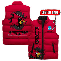 Louisville Cardinals - Custom Name Unisex Sleeveless Puffer Jacket FT91825