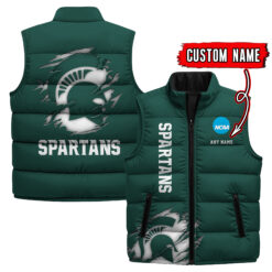 Michigan State Spartans - Custom Name Unisex Sleeveless Puffer Jacket FT91825