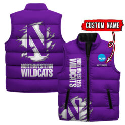 Northwestern Wildcats - Custom Name Unisex Sleeveless Puffer Jacket FT91825