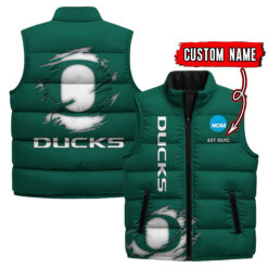 Oregon Ducks - Custom Name Unisex Sleeveless Puffer Jacket FT91825