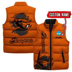 Oregon State Beavers - Custom Name Unisex Sleeveless Puffer Jacket FT91825