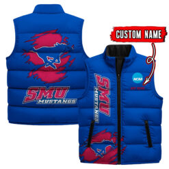 SMU Mustangs - Custom Name Unisex Sleeveless Puffer Jacket FT91825