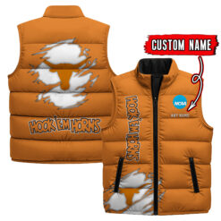 Texas Longhorns - Custom Name Unisex Sleeveless Puffer Jacket FT91825