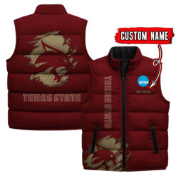 Texas State Bobcats - Custom Name Unisex Sleeveless Puffer Jacket FT91825