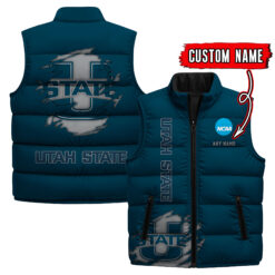Utah State Aggies - Custom Name Unisex Sleeveless Puffer Jacket FT91825