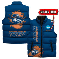 UTEP Miners - Custom Name Unisex Sleeveless Puffer Jacket FT91825