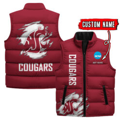 Washington State Cougars - Custom Name Unisex Sleeveless Puffer Jacket FT91825