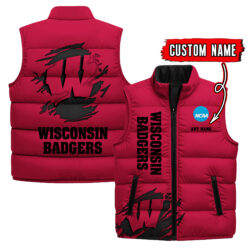 Wisconsin Badgers - Custom Name Unisex Sleeveless Puffer Jacket FT91825