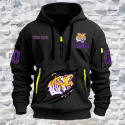 LSU TIGERS - Custom Name and Number Quarter Zip Hoodie