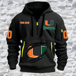 Miami Hurricanes - Custom Name and Number Quarter Zip Hoodie