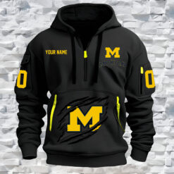 Michigan Wolverines - Custom Name and Number Quarter Zip Hoodie