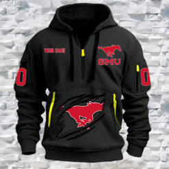 SMU Mustangs - Custom Name and Number Quarter Zip Hoodie