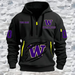 Washington Huskies - Custom Name and Number Quarter Zip Hoodie