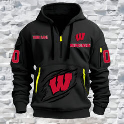 Wisconsin Badgers - Custom Name and Number Quarter Zip Hoodie