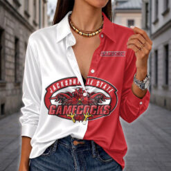 J-ville State Gamecocks | Women's Split Color Long Sleeve Button-Up Shirt