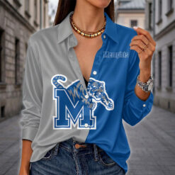 Memphis Tigers | Women's Split Color Long Sleeve Button-Up Shirt