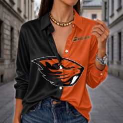 Oregon State Beavers | Women's Split Color Long Sleeve Button-Up Shirt