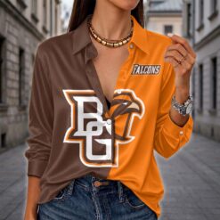 Bowling Green Falcons | Women's Split Color Long Sleeve Button-Up Shirt