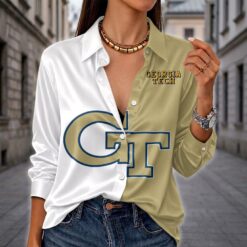 Georgia Tech Yellow Jackets | Women's Split Color Long Sleeve Button-Up Shirt