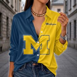 Michigan Wolverines | Women's Split Color Long Sleeve Button-Up Shirt