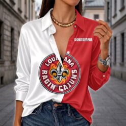 Louisiana Ragin' Cajuns | Women's Split Color Long Sleeve Button-Up Shirt
