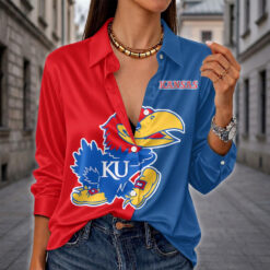 KS Jayhawks | Women's Split Color Long Sleeve Button-Up Shirt