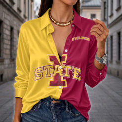 Iowa State Cyclones | Women's Split Color Long Sleeve Button-Up Shirt