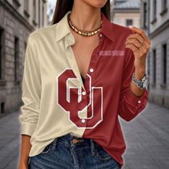 Oklahoma Sooners | Women's Split Color Long Sleeve Button-Up Shirt