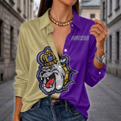 James Madison Dukes | Women's Split Color Long Sleeve Button-Up Shirt