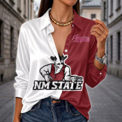 New Mexico State Aggies | Women's Split Color Long Sleeve Button-Up Shirt