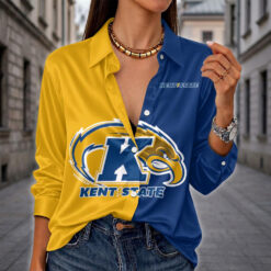 Kent State Golden Flashes | Women's Split Color Long Sleeve Button-Up Shirt