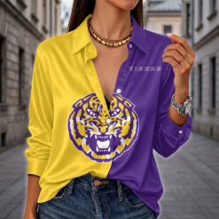LSU TIGERS | Women's Split Color Long Sleeve Button-Up Shirt