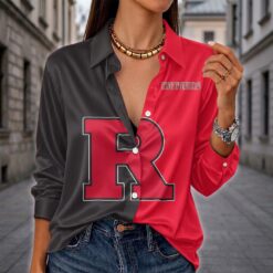 Rutgers Scarlet Knights | Women's Split Color Long Sleeve Button-Up Shirt