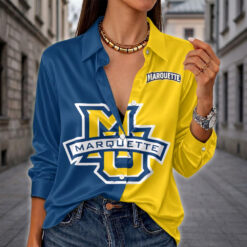 Marquette Golden Eagles | Women's Split Color Long Sleeve Button-Up Shirt