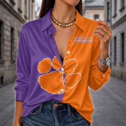 Clemson Tigers | Women's Split Color Long Sleeve Button-Up Shirt