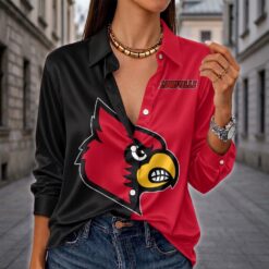 Louisville Cardinals | Women's Split Color Long Sleeve Button-Up Shirt