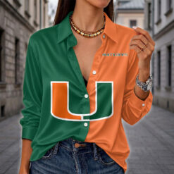 Miami Hurricanes | Women's Split Color Long Sleeve Button-Up Shirt
